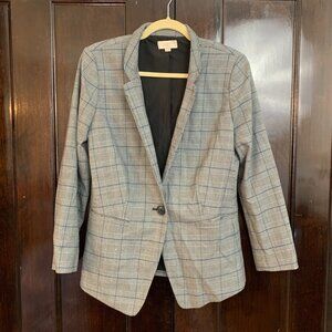 LOFT Outlet Plaid Blazer | Size 6 — Gray Blue Check One Button Career Work Jacke